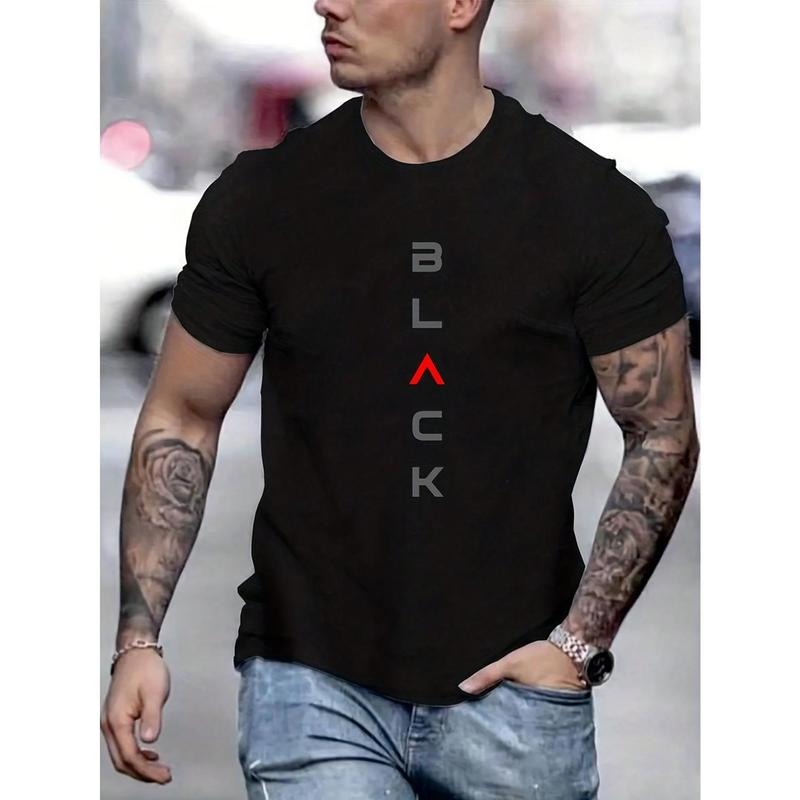 Men's Short Sleeve T-Shirt With Letter Print And Round Neckline Made in USA Hoodie, Sweatshirt | WearSparks.com
