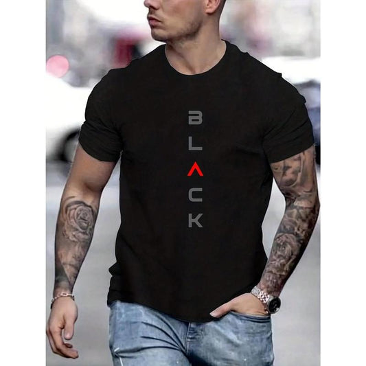 Men's Short Sleeve T-Shirt With Letter Print And Round Neckline Made in USA Hoodie, Sweatshirt | WearSparks.com