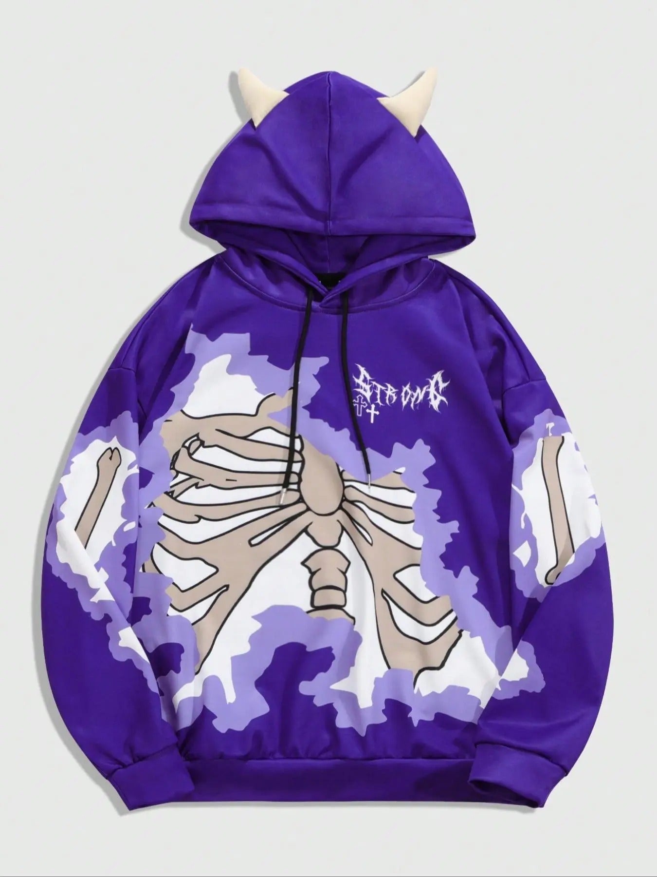 Men's Skeleton & Cross Graphic Drop Shoulder Demon Design Hoodie, Fashion Casual Regular Fit Drawstring Hooded Sweatshirt for Daily Holiday Outdoor Wear, Men Clothes for All Seasons