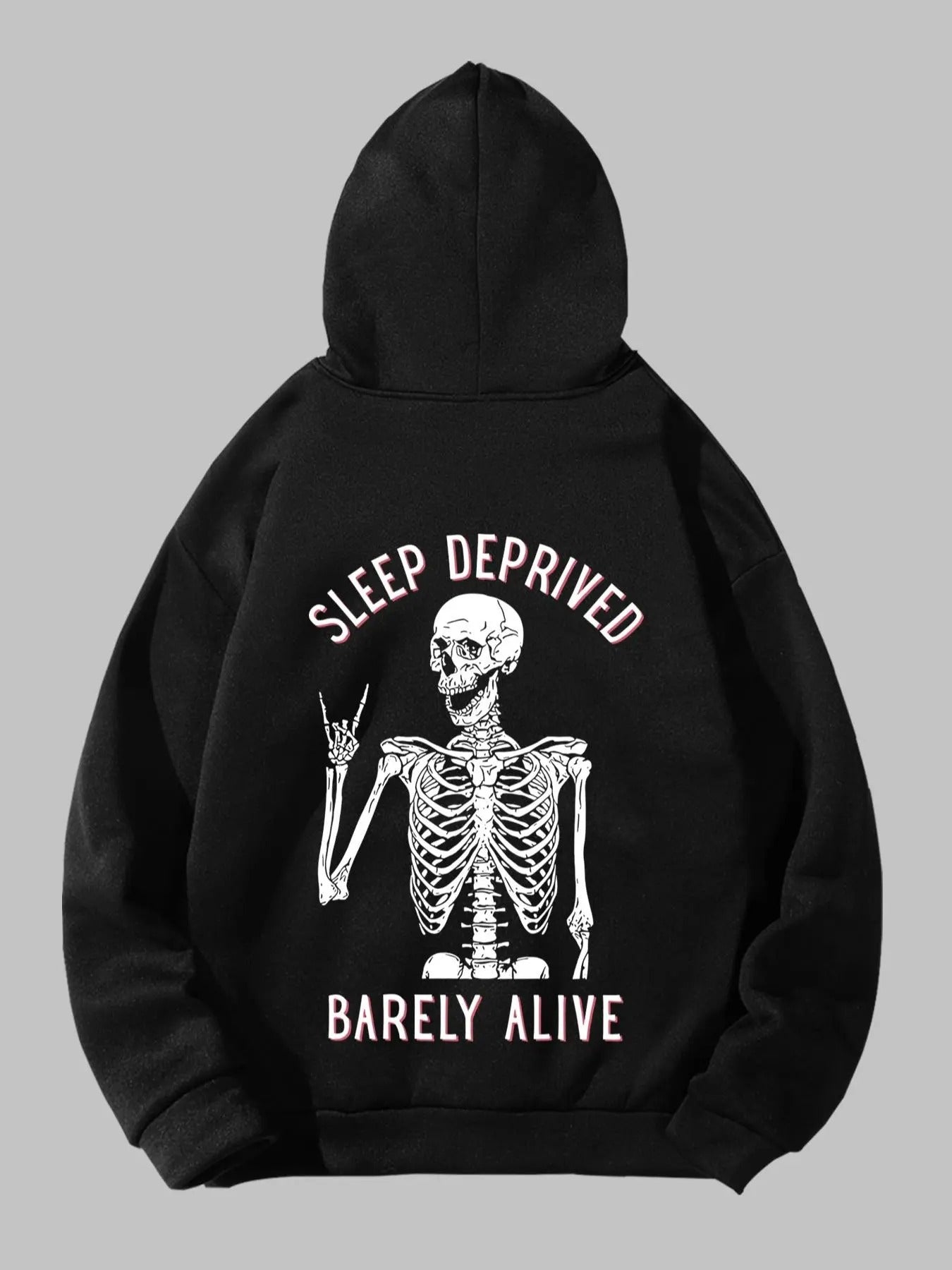 Men's Skeleton & Letter Print Drop Shoulder Hoodie, Fashion Casual Regular Fit Drawstring Pocket Hooded Sweatshirt for Daily Holiday Outdoor Wear, Men Clothes for Fall & Winter