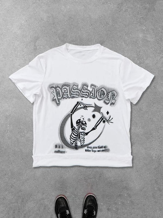 Men's Skeleton Print Round Neck Graphic Tee, Regular Fit Casual Fashion Short Sleeve T-shirt for Summer, Men's Top for...