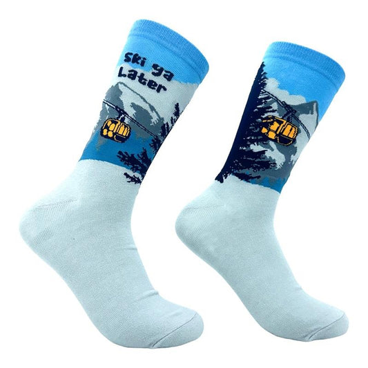 Men's Ski Ya Later Socks Funny Skiing Lodge Mountain Vacation Joke Footwear Funny Graphic Socks Comfortable Fitted Spandex Cotton