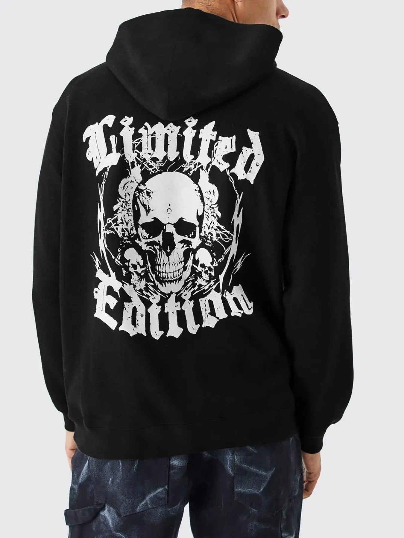 Men's Skull & Letter Print Drop Shoulder Hoodie, Fashion Casual Regular Fit Drawstring Pocket Hooded Sweatshirt for Daily Holiday Outdoor Wear, Men Clothes for Fall & Winter