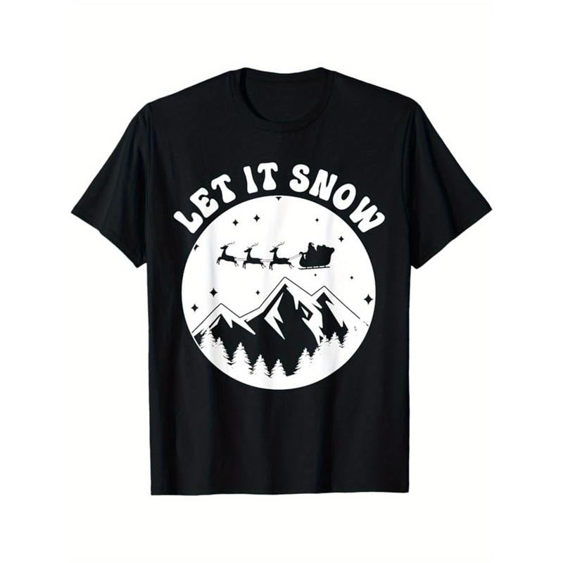 Men's Soft Cotton T-Shirt with Festive Christmas Print - Casual Short Sleeve, Round Neck Tee for Comfort & Style Made in USA