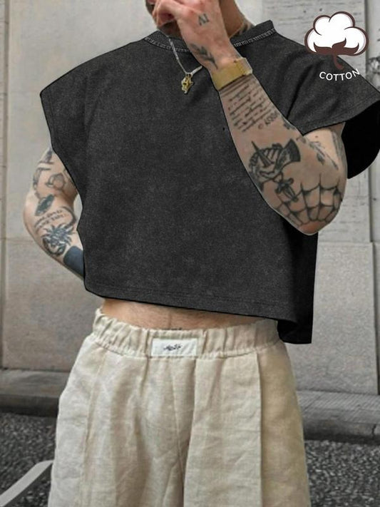 Men's Solid Color Crop Tank Top, Regular Fit Fabric Casual Sleeveless Round Neck Top for Summer, Fashion Men's Basic...