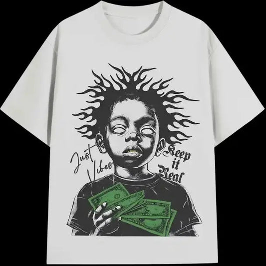 Men's Style Hip-Hop Punk High-Street Casual T-Shirt with Vintage Artistic Money Print, 100% Cotton, Crew Neck, Slight Stretch, Breathable & Wear-Resistant, All-Season Short Sleeve Tee, Perfect for Outdoor & Daily Fashion