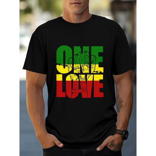 Men's Stylish One Love Graphic Tee - Short Sleeve Crew Neck T-Shirts for Summer Outdoor Activities - Casual Comfortable Clothing for Men Made in USA