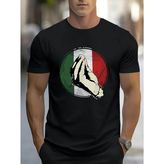 Men's Summer Breathable T-Shirt with Geometric Print - Casual Round Neck, Short Sleeve for Outdoor Sports & Leisure Made in USA