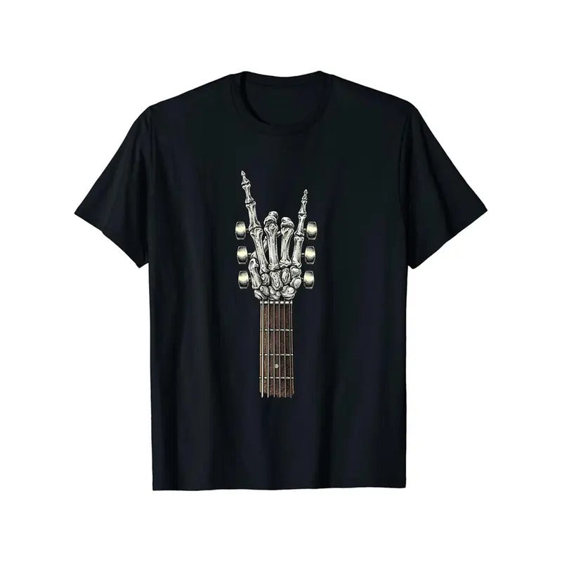 Men's T-shirts, rock guitar print T-shirts, summer spring autumn casual short-sleeved T-shirts, tops as gifts Menswear Embroidered