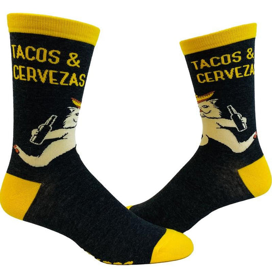 Men's Tacos And Cervezas Socks Funny Cinco De Mayo Cat Gato Novelty Footwear Funny Graphic Socks Comfortable Fitted Spandex Cotton