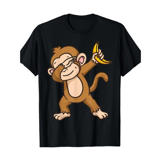 Men's Tropical Monkey & Banana Print Cotton Tee - Casual Crew Neck, Stretchy & Breathable Fabric, Perfect for All Seasons made in usa