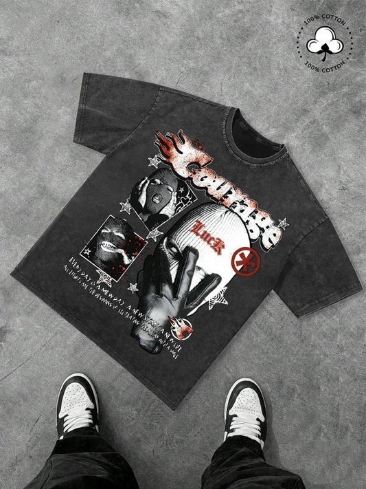 Men's Vintage Graphic Print Round Neck Tee, Regular Fit Casual Short Sleeve T-shirt for Summer, Men's Top for Daily Wear, Tropical, Cotton