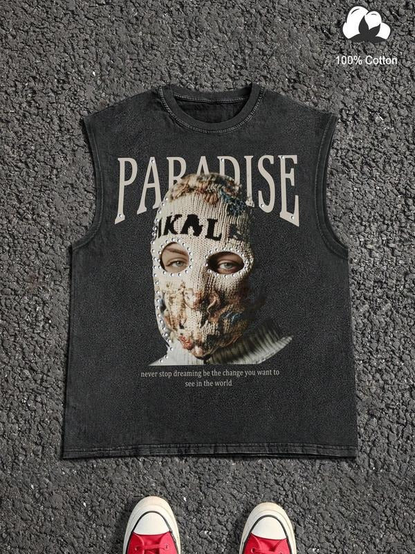 Men's Vintage Graphic Print Tank Top, Retro Style Sleeveless Top for Summer, Fashion Men's Top for Daily Wear, Vest, Cotton