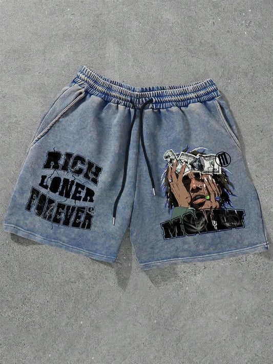 Men's Vintage Letter & Figure Print Shorts, Casual Comfy Regular Fit Shorts for Summer, Fashion Men's Bottoms for Daily Wear, Cotton