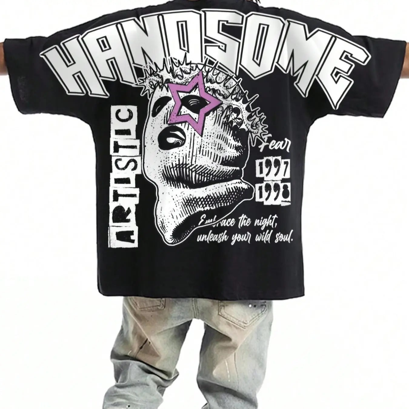 Men's Vintage Letter & Graphic Print Drop Shoulder Tee, Regular Fit Casual Street Soft Comfy Round Neck Half Sleeve T-shirt for Summer, Menswear for Daily Wear