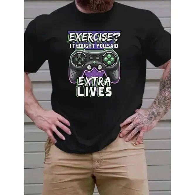 Men's lettering and game console graphic print fashionable summer short-sleeved T-shirt Made in USA