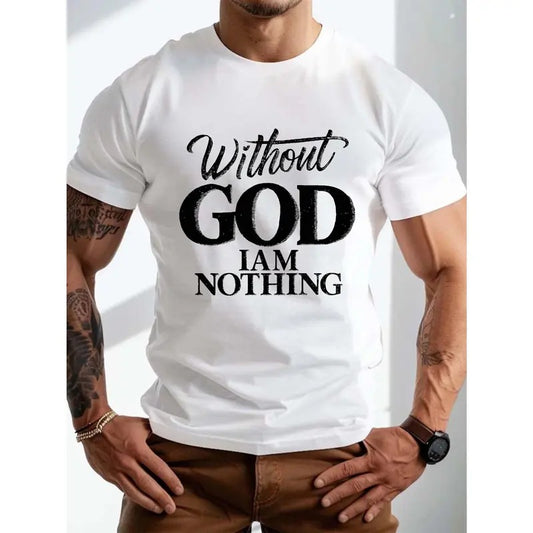 Men's summer T-shirt, God elegant graphic print, short sleeve T-shirt trend casual top, everyday life Made in USA