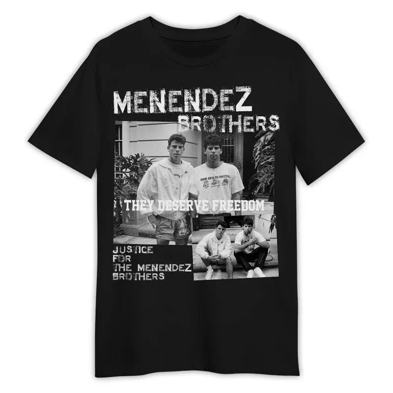 Menendez Brothers Shirt, Menendez Will They Go Free 2024 Unisex Shirt Tee for Men Women Menswear Streetwear Crewneck Round Neck Tshirt Top