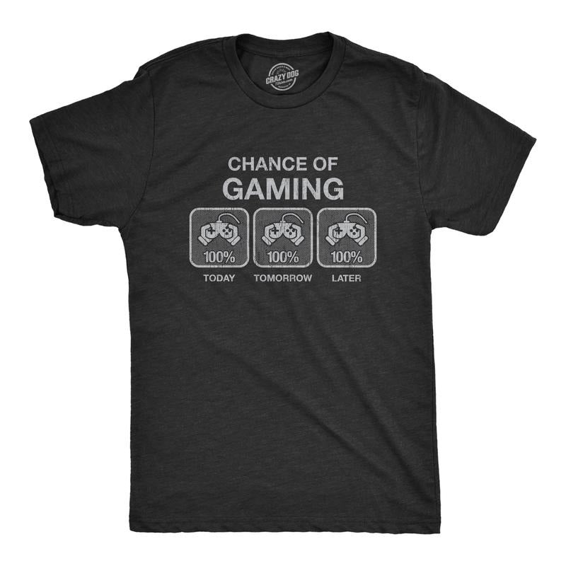 Mens 100% Chance Of Gaming T Shirt Funny Nerdy Video Games Novelty Tee Mens Funny T Shirts Cool Tees Soft Stylish Casual Menswear Funny Gamer Short Sleeve Novelty Tees for Guys Black -
