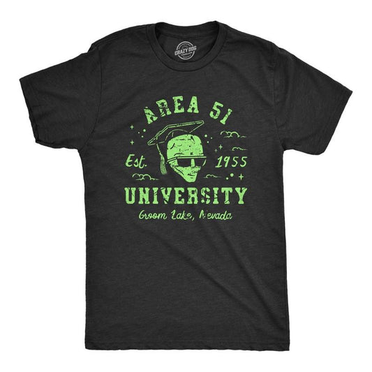 Mens Area 51 University T Shirt Funny Alien Conspiracy School Joke Tee for Guys Mens Funny T Shirts Cool Tees Soft Stylish Casual Menswear Sarcastic Apparel for Men Funny Space Short Sleeve Novelty Black -