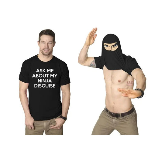 Mens Ask Me About My Ninja Disguise Flip T shirt Funny Costume Graphic Humor Tee Mens Funny T Shirts Cool Tees Soft Stylish Casual Black