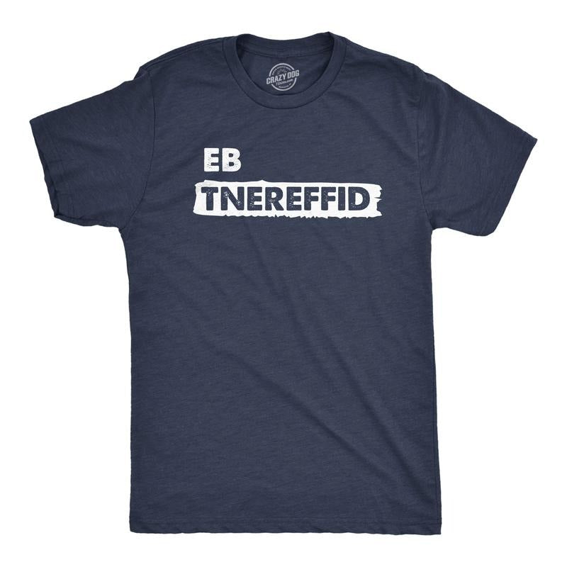 Mens Be Different Backwards T Shirt Funny Reverse Spelling Unique Special Tee For Guys Mens Funny T Shirts Cool Tees Soft Stylish Casual Menswear Funny Sarcastic T Shirt Novelty Tees for Men Navy -