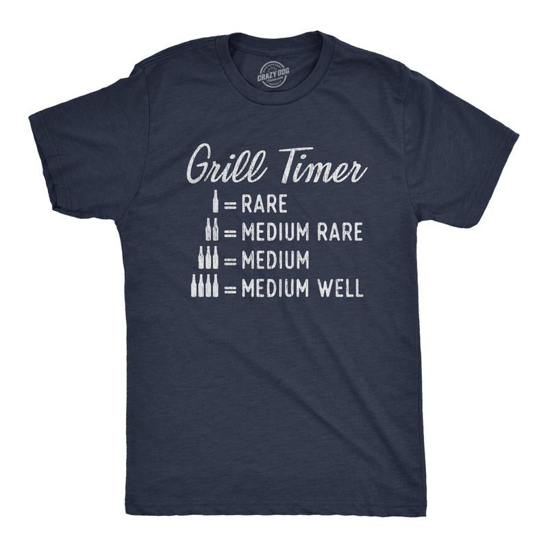 Mens Beer Grill Timer T shirt Funny Backyard BBQ Summer Graphic Novelty Tee Mens Funny T Shirts Cool Tees Soft Stylish Casual Menswear Food Apparel for Men Funny Beer Short Sleeve Novelty Tees for Navy