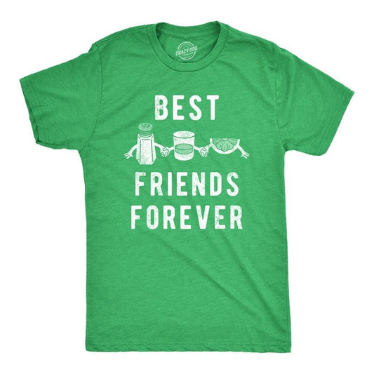 Mens Best Friends Forever T Shirt Funny Tequila Lime Salt Drinking Joke Tee For Guys Mens Funny T Shirts Cool Tees Soft Stylish Casual Menswear Liquor Apparel for Men Funny Drinking Short Sleeve Green -
