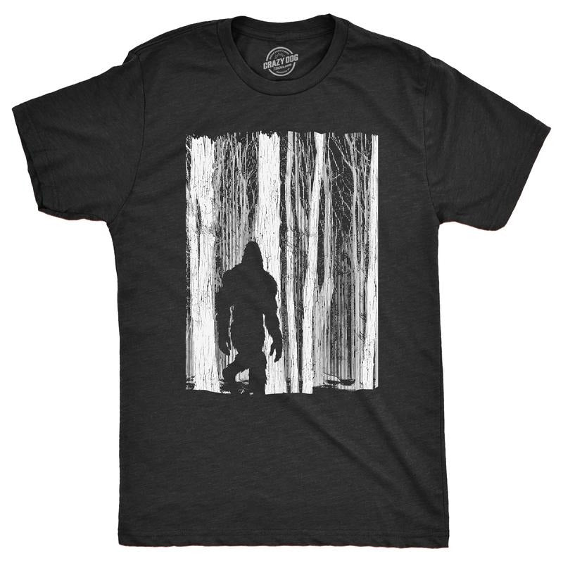 Mens Bigfoot In The Forest T Shirt Funny Sasquatch Outdoors Wild Joke Tee For Guys Mens Funny T Shirts Cool Tees Soft...