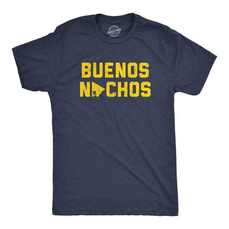 Mens Buenos Nachos T Shirt Funny Good Night Snack Nacho Cheese Graphic Novelty Tee Mens Funny T Shirts Cool Tees Soft Stylish Casual Menswear Cinco De Mayo Apparel for Men Funny Food Short Sleeve Navy