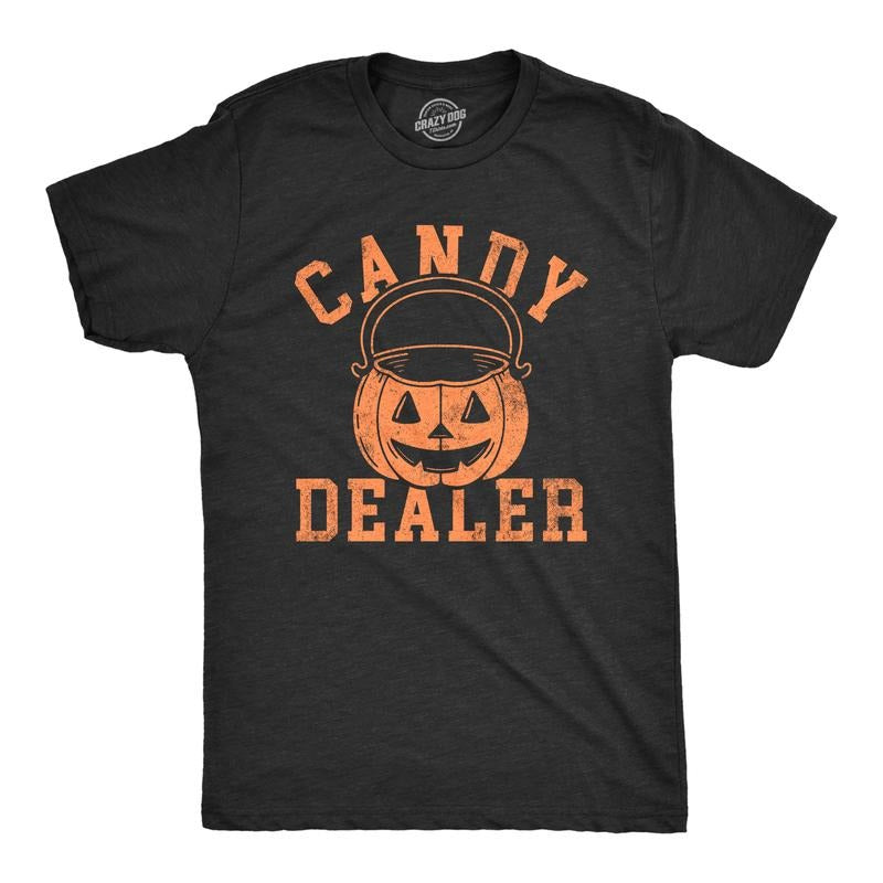 Mens Candy Dealer T Shirt Funny Halloween Trick Or Treat Candies Joke Tee for Guys Mens Funny T Shirts Cool Tees Soft Stylish Casual Black -