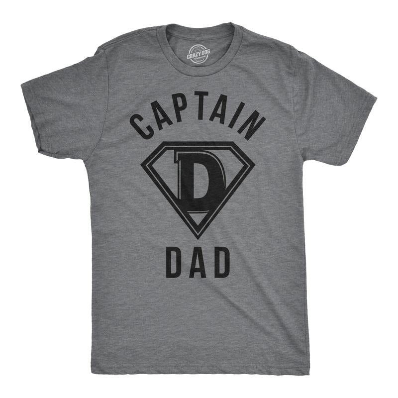 Mens Captain Dad Funny T Shirt Hilarious Hero Gift Idea for Fathers Tee Mens Funny T Shirts Cool Tees Soft Stylish Casual Menswear Dad Joke Apparel for Men Novelty Tees for Guys Dark Grey