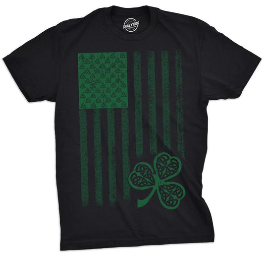 Mens Celtic USA Flag T Shirt Clover Graphic Cool Saint Patricks Day Tee for Guys Mens Funny T Shirts Cool Tees Soft Stylish Casual Menswear Saint Patrick's Day Apparel for Men Novelty Tees for Guys Black -