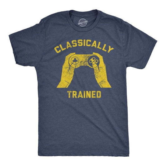 Mens Classically Trained T shirt Funny Gaming Gift Nerd Gamer Retro Geek Tee Mens Funny T Shirts Cool Tees Soft Stylish Casual Menswear Gamer Apparel for Men Funny Vintage Short Sleeve Novelty Tees Navy -