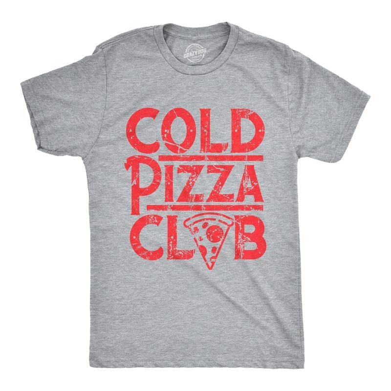 Mens Cold Pizza Club T Shirt Funny Awesome Leftover Pizza Slice Lovers Tee For Guys Mens Funny T Shirts Cool Tees Soft Stylish Casual Menswear Sarcastic T Shirt for Men Funny Food T Shirt Novelty Tees Light Grey