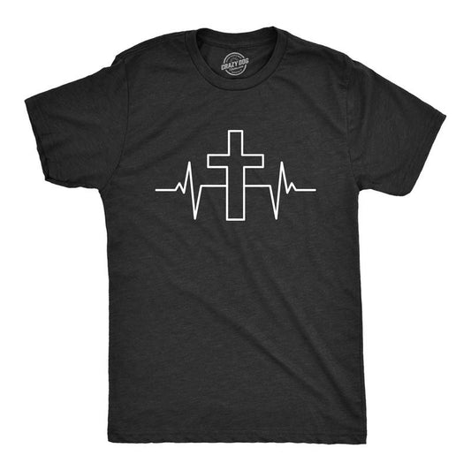 Mens Cross Heart Beat T Shirt Funny Cool Pulse Monitor Religious Tee For Guys Mens Funny T Shirts Cool Slimming Tees with Plus Sizes Easter T Shirt for Men Funny Religious T Shirt Novelty Tees for Men Black