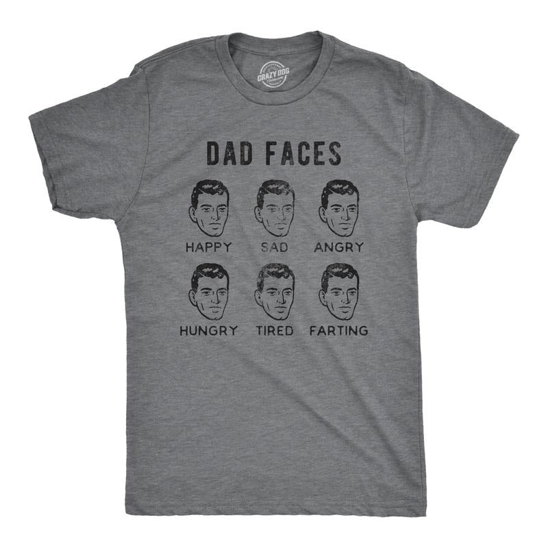 Mens Dad Faces T Shirt Funny Fathers Day Sarcastic Emotions Chart Graphic Novelty Tee Mens Funny T Shirts Cool Tees Soft Stylish Casual Menswear Dad Joke Apparel for Men Funny Sarcastic Short Sleeve Dark Grey