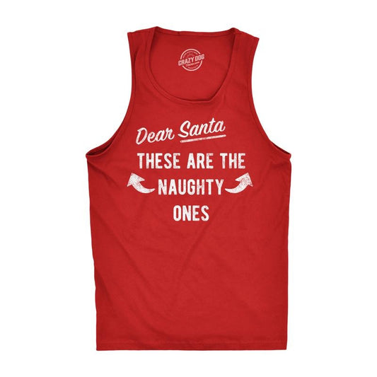 Mens Dear Santa These Are The Naughty Ones Fitness Tank Funny Xmas Workout Buff Arms Sleevless Tee For Guys Funny Workout...