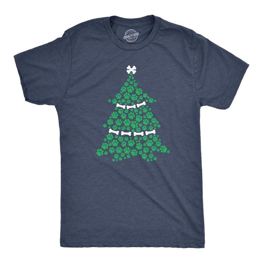Mens Dog Paw Christmas Tree T Shirt Cute Festive Holiday Puppy Lover Tee Mens Funny T Shirts Cool Tees Soft Stylish Casual Menswear Christmas Apparel for Men Funny Dog Short Sleeve Novelty Tees for Navy