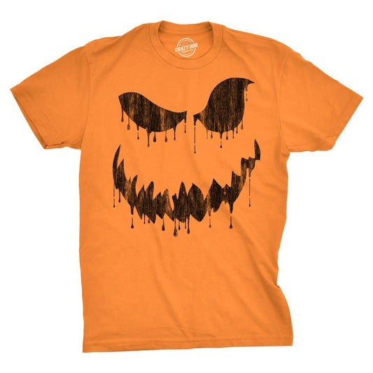 Mens Drippy Dan Pumpkin T Shirt Funny Halloween Jack O Lantern Creepy Smile Tee For Guys Mens Funny T Shirts Cool Tees Soft Stylish Casual Menswear Halloween Apparel for Men Novelty Tees for Guys Orange - 4XL