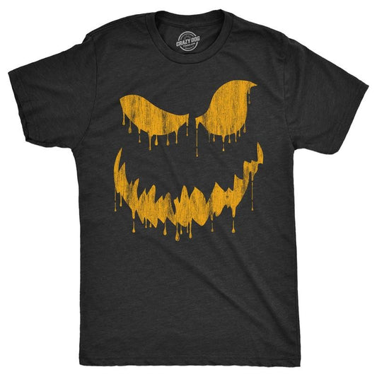 Mens Drippy Dan Pumpkin T Shirt Funny Halloween Jack O Lantern Creepy Smile Tee For Guys Mens Funny T Shirts Cool Tees Soft Stylish Casual Menswear Halloween Apparel for Men Novelty Tees for Guys Black - 5XL