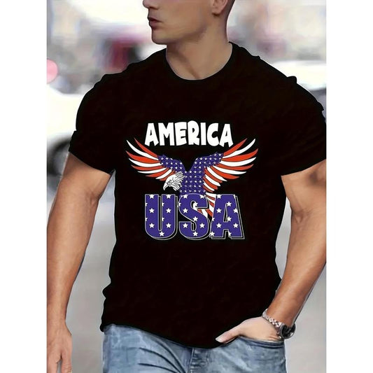 Mens Eagle Print T-shirt - Fashionable Street Style - Comfortable Stretch Fit - Classic Round Neck - Lightweight Summer Tee for Trendsetters Made in USA