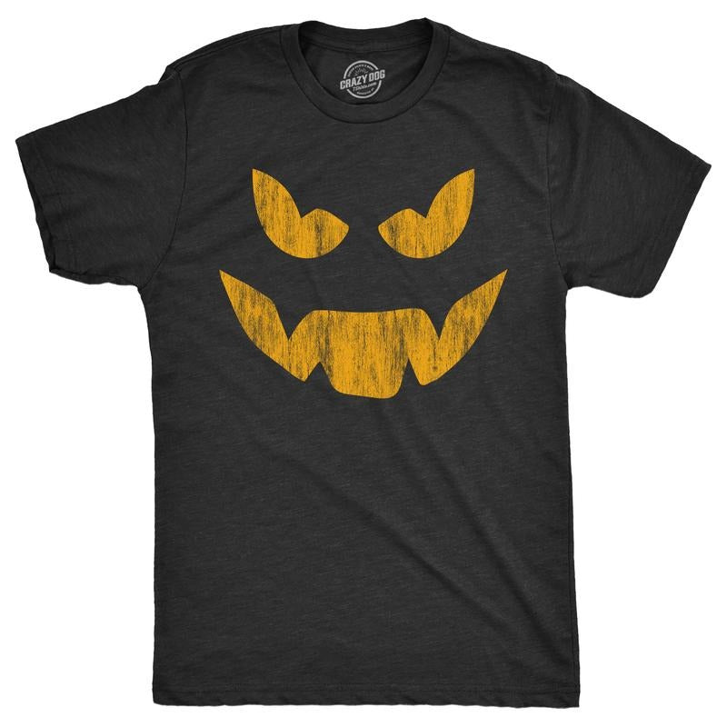 Mens Evil Eddie Pumpkin T Shirt Funny Halloween Jack O Lantern Dark Smile Tee For Guys Mens Funny T Shirts Cool Tees Soft Stylish Casual Menswear Halloween Apparel for Men Novelty Tees for Guys Black - M