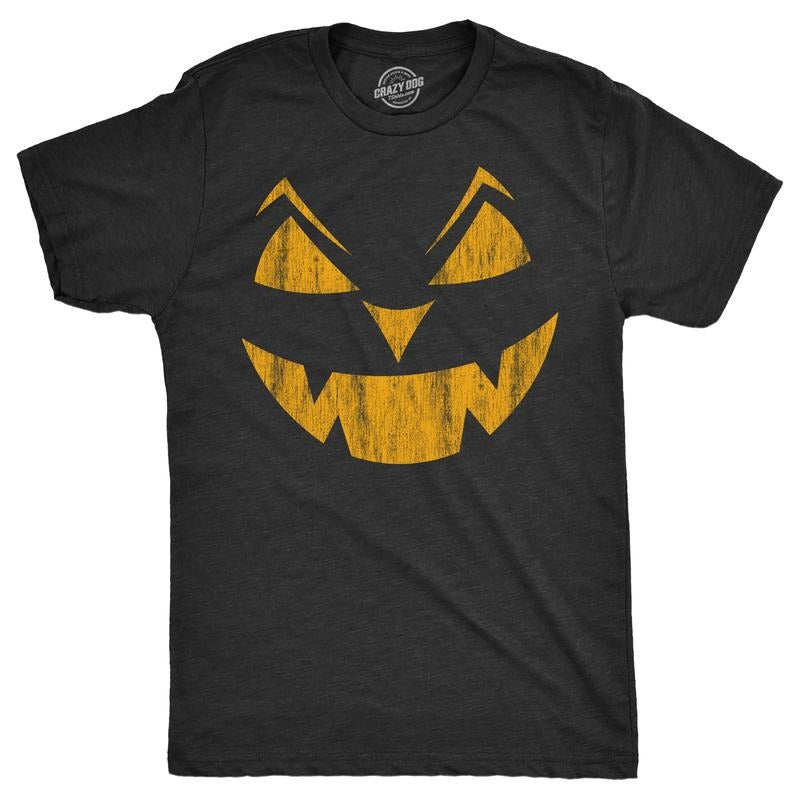 Mens Eyebrows Earl Pumpkin T Shirt Funny Halloween Jack O Lantern Evil Smile Tee For Guys Mens Funny T Shirts Cool Tees Soft Stylish Casual Menswear Halloween Apparel for Men Novelty Tees for Guys Black - 3XL