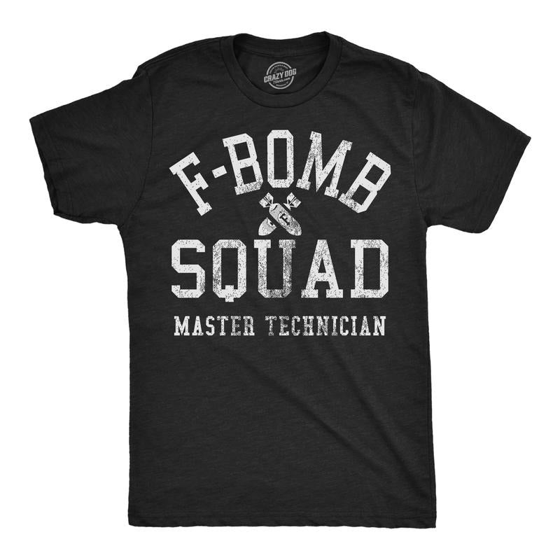Mens F Bomb Squad Funny Graphic Tees Swear Word Sarcastic Shirt for Men Mens Funny T Shirts Cool Tees Soft Stylish Casual Menswear Black - F