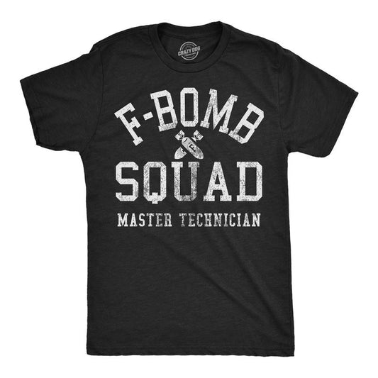 Mens F Bomb Squad Funny Graphic Tees Swear Word Sarcastic Shirt for Men Mens Funny T Shirts Cool Tees Soft Stylish Casual Menswear Black - F