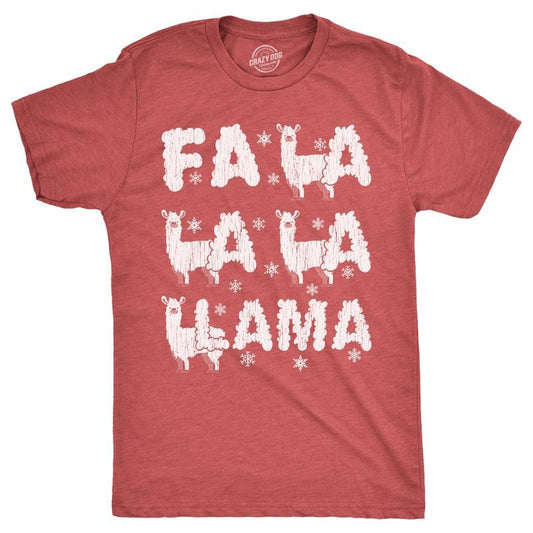 Mens Fa La La La Llama T Shirt Funny Xmas Parody Song Joke Tee for Guys Mens Funny T Shirts Cool Tees Soft Stylish Casual Menswear Christmas Apparel for Men Funny Animal Short Sleeve Novelty Tees for Red  -