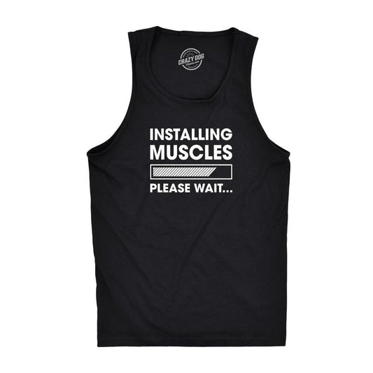 Mens Fitness Tank Installing Muscles Please Wait Tanktop Funny Workout T Shirt Funny Workout Shirt for Men with Plus Sizes Nerd Tank Top for Men Funny Fitness Sleeveless Tee Novelty Tank Tops for Guys Black -