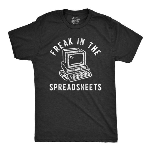 Mens Freak In The Spreadsheets T Shirt Funny Nerdy Office Job Computer Joke Tee for Guys Mens Funny T Shirts Cool Tees Soft Stylish Casual Menswear Office Apparel for Men Funny Nerd Short Sleeve Black -