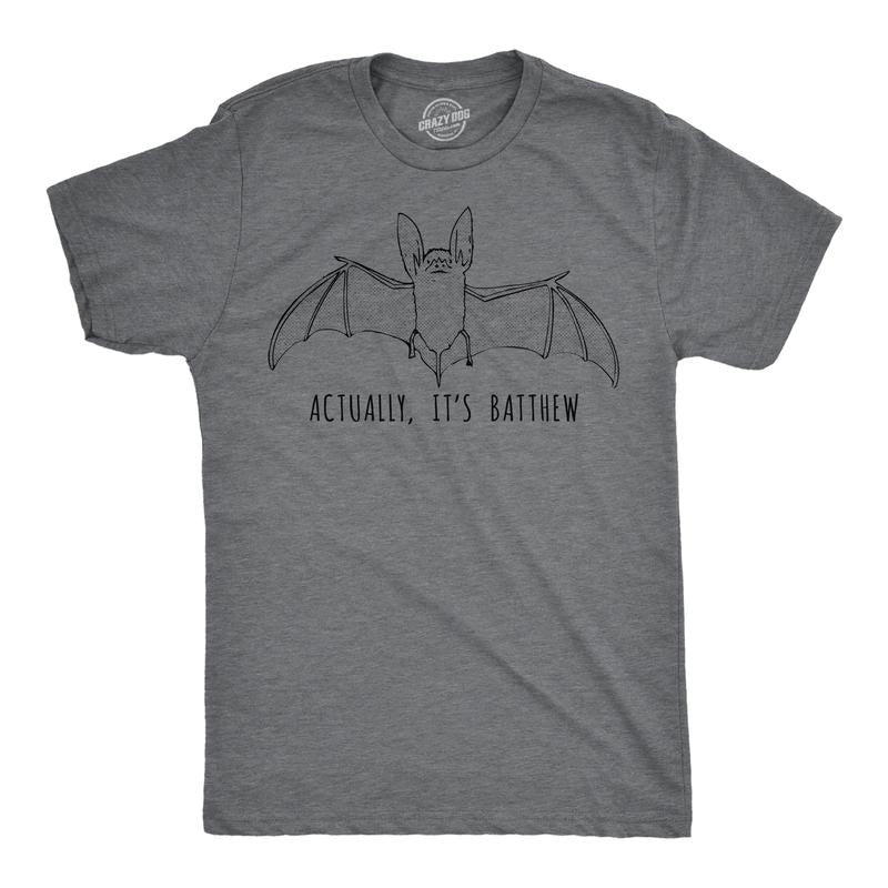 Mens Funny T Shirts Actually Its Batthew Sarcastic Bat Graphic Tee for Men Mens Funny T Shirts Cool Tees Soft Stylish Casual Menswear Sarcastic Apparel for Men Funny Animal Short Sleeve Novelty Tees Dark Grey
